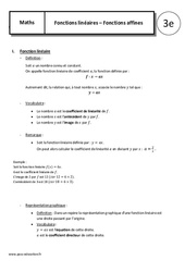 Fonctions lineaires - Fonctions affines - Cours : 11ème Harmos - PDF à imprimer