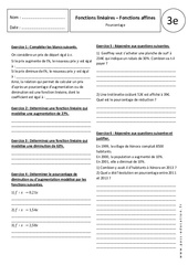 Pourcentage - Fonctions linéaires - Fonctions affines - Exercices corrigés : 11ème Harmos - PDF à imprimer