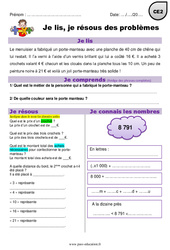 Addition, multiplication, mesures, euros - Je lis et je résous des problèmes : 5ème Harmos - PDF à imprimer