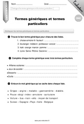 Termes génériques et termes particuliers - Examen Evaluation - Bilan : 7ème Harmos - PDF à imprimer