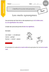 J’identifie et trouve les mots synonymes - Cours, Leçon : 5ème Harmos - PDF gratuit à imprimer