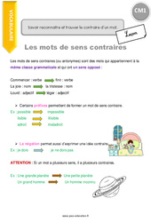 Savoir reconnaitre et trouver le contraire d’un mot - Cours, Leçon : 6ème Harmos - PDF gratuit à imprimer