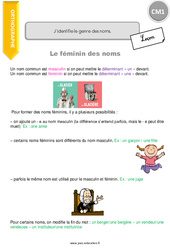 J’identifie le genre des noms - Cours, Leçon : 6ème Harmos - PDF à imprimer