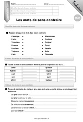 Les contraires - Examen Evaluation - Bilan : 7ème Harmos - PDF à imprimer