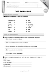 Les synonymes - Examen Evaluation - Bilan : 7ème Harmos - PDF à imprimer