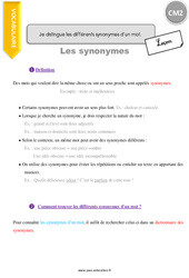 Comment distinguer les différents synonymes d’un mot - Cours, Leçon : 7ème Harmos - PDF gratuit à imprimer