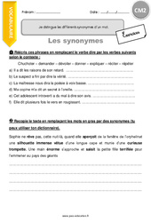 Comment distinguer les différents synonymes d’un mot - Exercices  : 7ème Harmos - PDF à imprimer