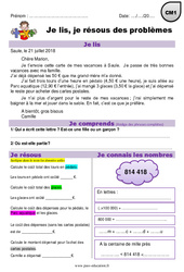 Addition, multiplication, soustraction et euros - Je lis et je résous des problèmes : 6ème Harmos - PDF à imprimer