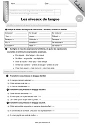 Les niveaux de la langue - Examen Evaluation - Bilan : 7ème Harmos - PDF à imprimer