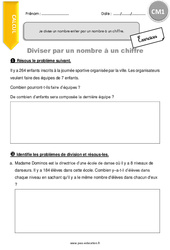 Je divise un nombre entier par un nombre à un chiffre - Exercices  : 6ème Harmos - PDF à imprimer