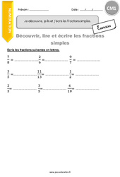 Découvrir, lire et écrire les fractions simples - Exercices avec correction : 6ème Harmos - PDF à imprimer