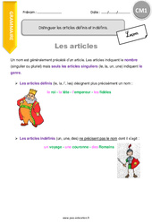 Distinguer les articles définis et indéfinis - Cours, Leçon : 6ème Harmos - PDF gratuit à imprimer