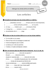 Distinguer les articles définis et indéfinis - Exercices  : 6ème Harmos - PDF à imprimer