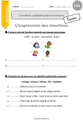 Connaître le vocabulaire propre aux émotions - Exercices avec correction : 6ème Harmos - PDF à imprimer