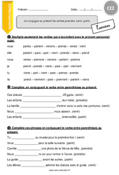 Je conjugue au présent les verbes prendre, venir, partir - Exercices avec correction : 5ème Harmos - PDF à imprimer