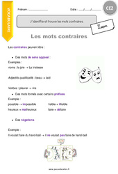 J’identifie et trouve les mots contraires - Cours, Leçon : 5ème Harmos - PDF gratuit à imprimer