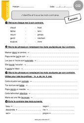 J’identifie et trouve les mots contraires - Exercices avec correction : 5ème Harmos - PDF à imprimer