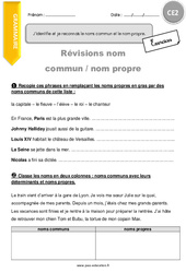 Identifier et reconnaitre le noms commun et le nom propre - Exercices avec correction : 5ème Harmos - PDF à imprimer