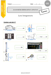 Connaître les relations entre m, dm et cm - Exercices avec correction : 4ème Harmos - PDF à imprimer