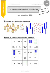 Connaître le nombre 100 et ses caractéristiques - Exercices  : 4ème Harmos - PDF à imprimer