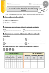 Valeur des chiffres dans une fraction décimale - Exercices avec correction : 7ème Harmos - PDF à imprimer