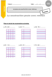 La soustraction avec retenue - Exercices avec correction : 4ème Harmos - PDF à imprimer