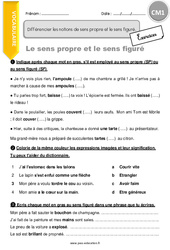 Différencier les notions de sens propre et le sens figuré - Exercices avec correction : 6ème Harmos - PDF à imprimer